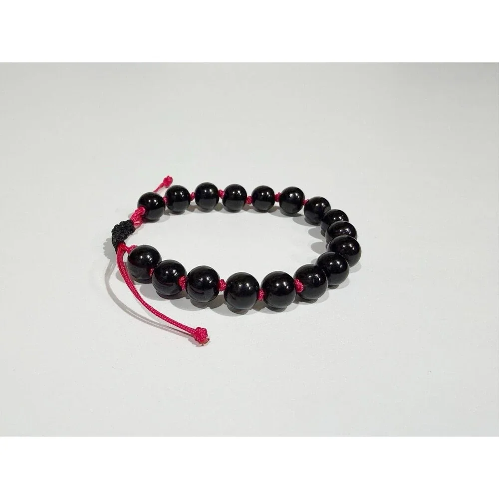 Black Beaded Bracelet Pink Adjustable Handmade Boho - Picture 4 of 9